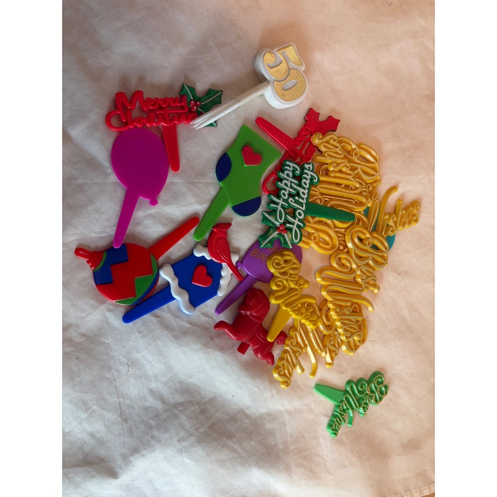 Vintage Plastic Cupcake Picks & Cake Toppers Lot